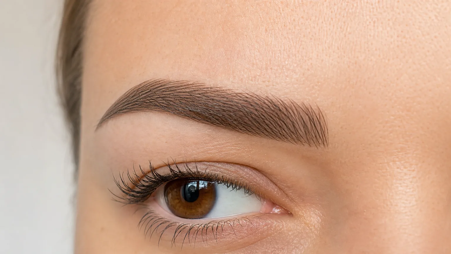 Close-up of a healed microbladed eyebrow