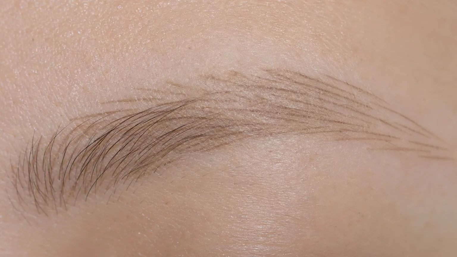 Healed microbladed brow with fine pigment strokes